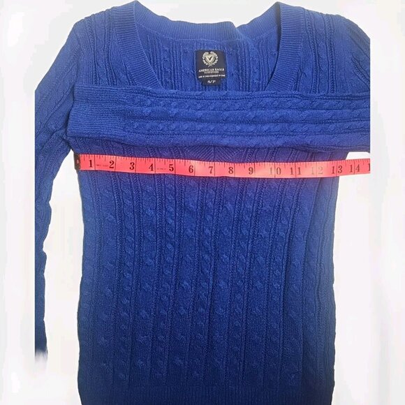 American Eagle Cable Knit V Neck Sweater Womens Small Blue - Picture 3 of 4